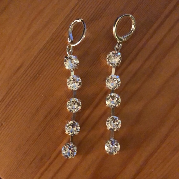 Silver Crystal Drop Earrings - Picture 10 of 15